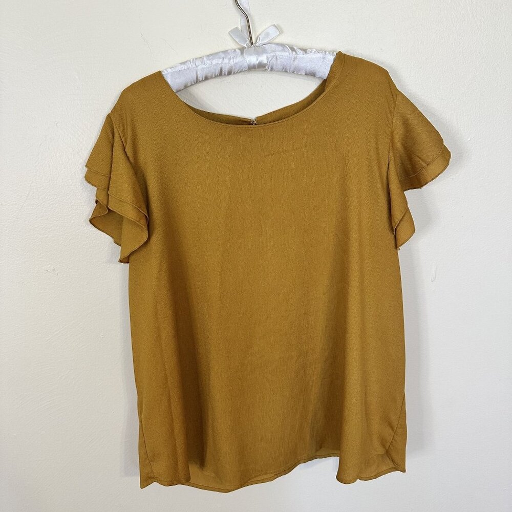 Milk & Honey Womens Blouse Mustard Yellow Ruffle Sleeve Shirt 3X Career Top